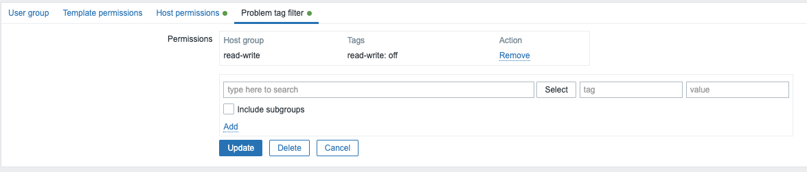 Problem tag filter tab